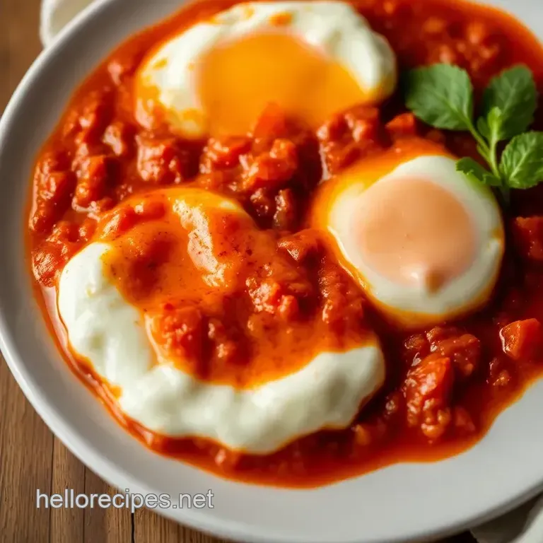 Poached Eggs in Spicy Tomato Sauce presentation