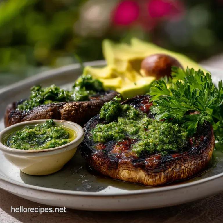 Portobello Steaks with Avocado Chimichurri Vegan Recipe presentation
