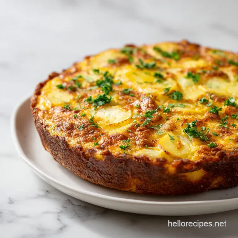 Slice of potato-crusted quiche plated with microgreens. Crispy edges, fluffy filling, and vibrant greens create an elegant...