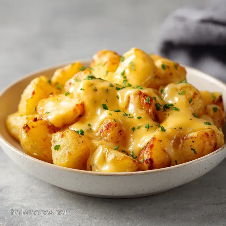 White porcelain bowl filled with creamy potato medallions, garnished with fresh dill and a hint of red paprika.