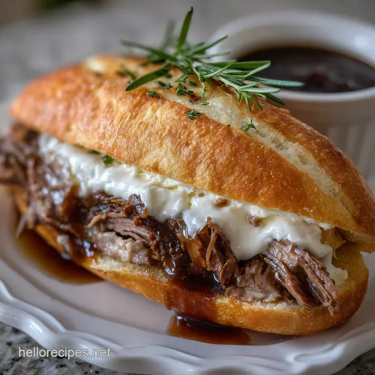 Leftover Prime Rib Recipes: French Dip Melt presentation