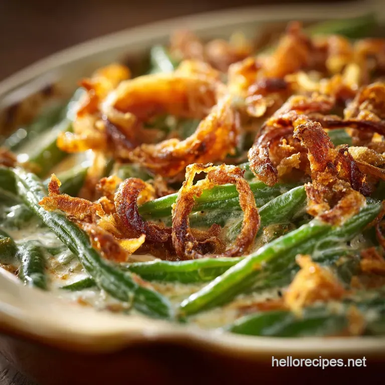 Green Bean Casserole: Fresh Haricots Verts Homemade Mushroom Velout&eacute; presentation