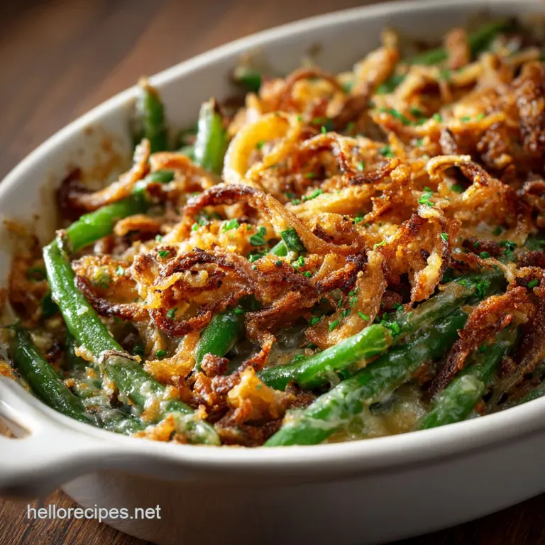 Green Bean Casserole: the Proper From-Scratch Recipe with Crispy Shallots presentation