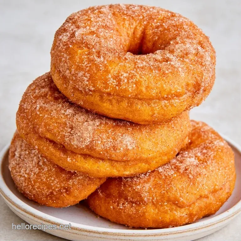 A neat stack of spiced orange rings dusted with snowy powdered sugar on a white plate beside a steaming latte.