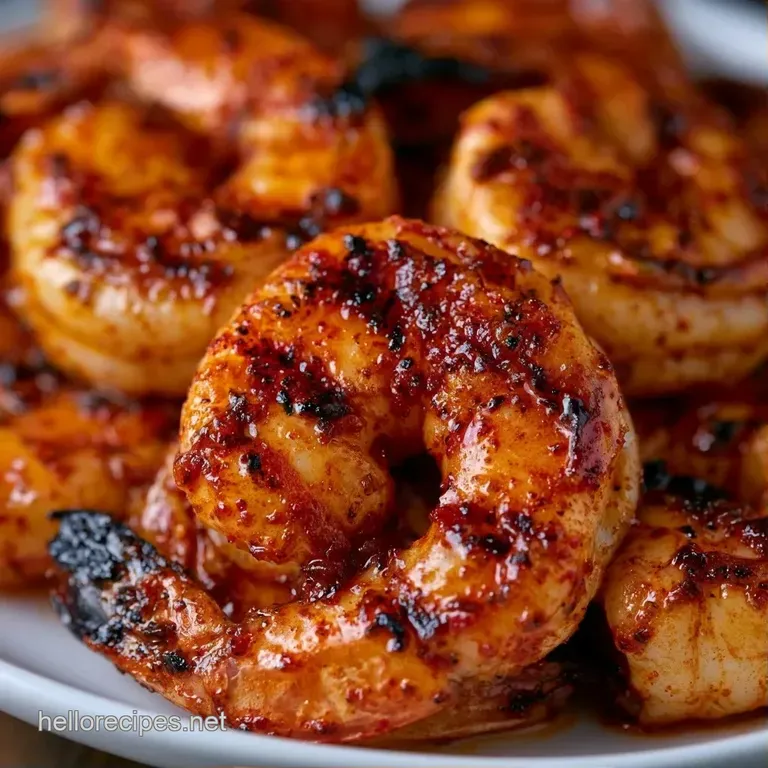 Plump pink shrimp arranged in a circle around lemon wedges and fresh parsley on a modern dark ceramic plate.