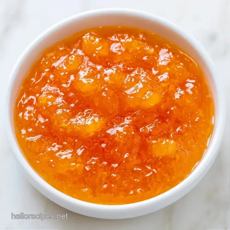 A generous dollop of vibrant orange fruit preserve on a slice of buttered sourdough toast atop a linen napkin.