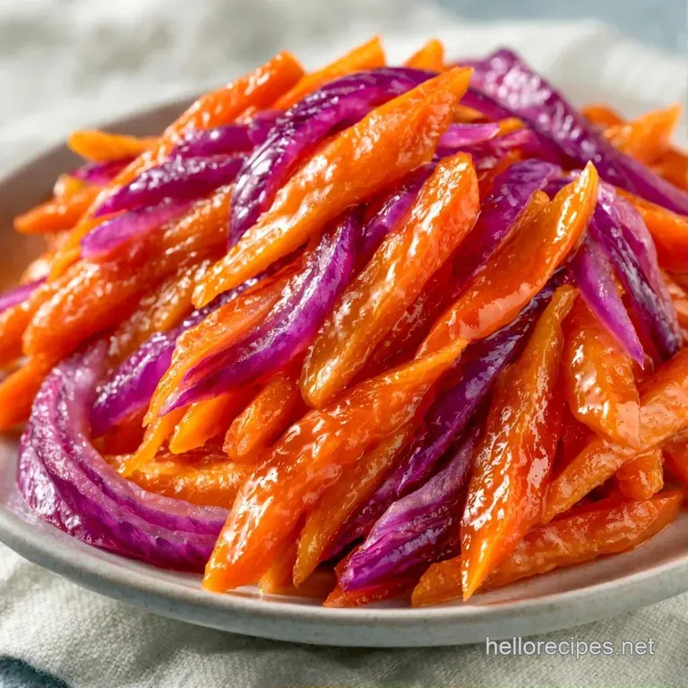 Vibrant orange carrot rounds arranged on a white ceramic plate, glistening with a light, translucent vinegar glaze.