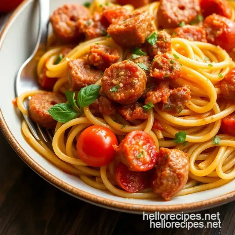 Quick Sausage Pasta with Fresh Tomatoes presentation