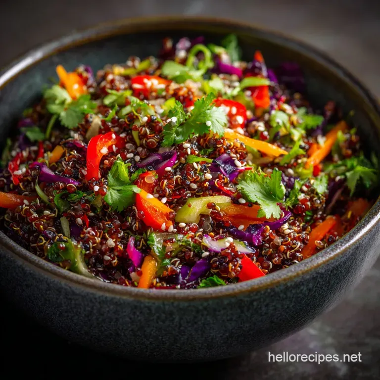 Rainbow Quinoa Salad with Chili Garlic Sesame Dres: the Ultimate Meal Prep Dish presentation