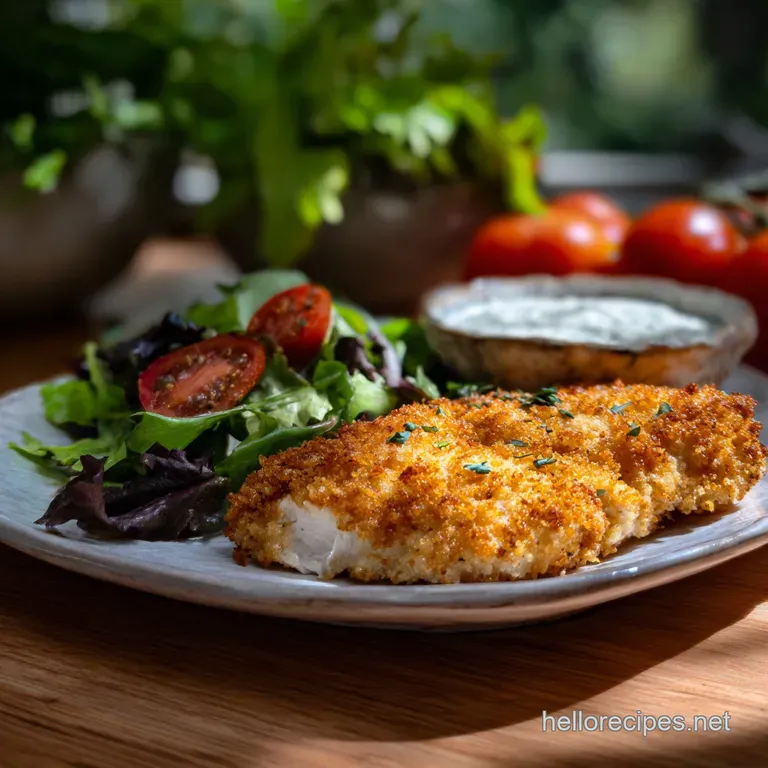Plated baked chicken, golden crust glistening, alongside creamy mashed potatoes & vibrant green broccoli. Comfort food ele...