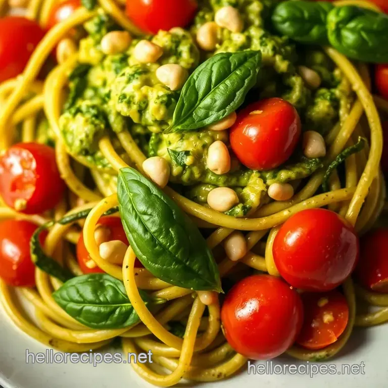 Raw Vegan Zucchini Linguine with Avocado Pesto presentation