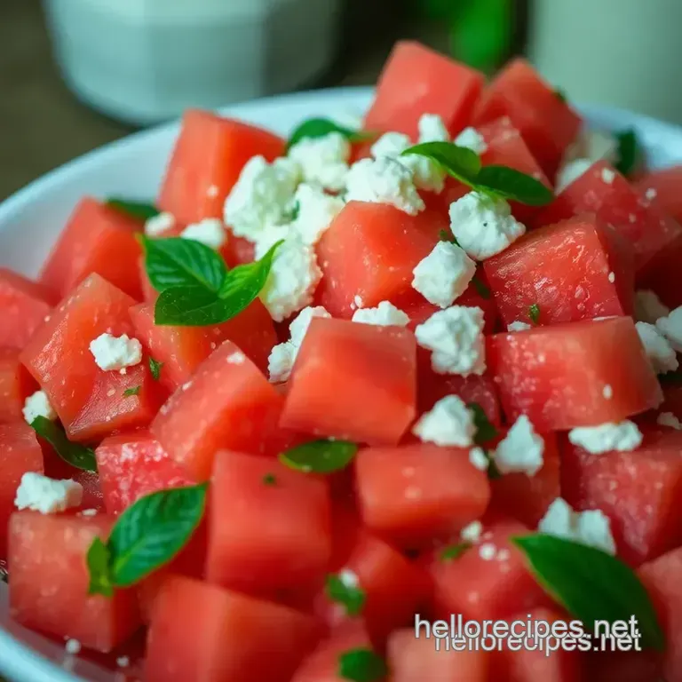 Refreshingly Sweet & Savory Watermelon Feta Mint Salad presentation