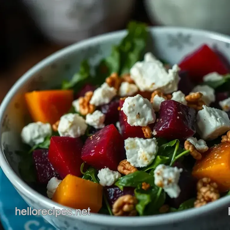 Roasted Golden Beet and Goat Cheese Salad with Honey-Lemon Dressing