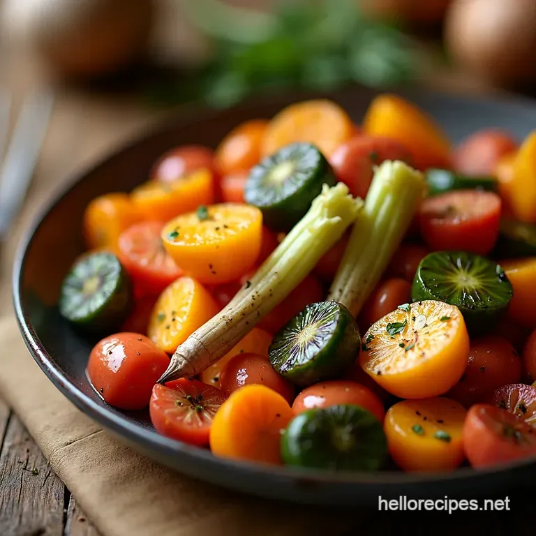 Roasted Rainbow Root Vegetables with Herbs and Lemon presentation