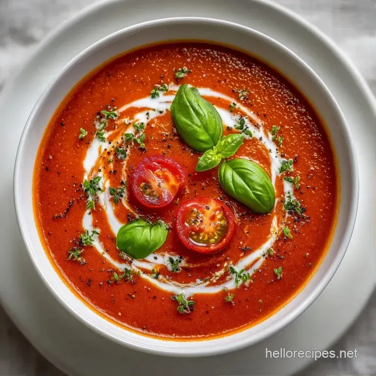 Deep red velvety soup in a white ceramic bowl paired with a golden toasted sourdough slice on a marble surface