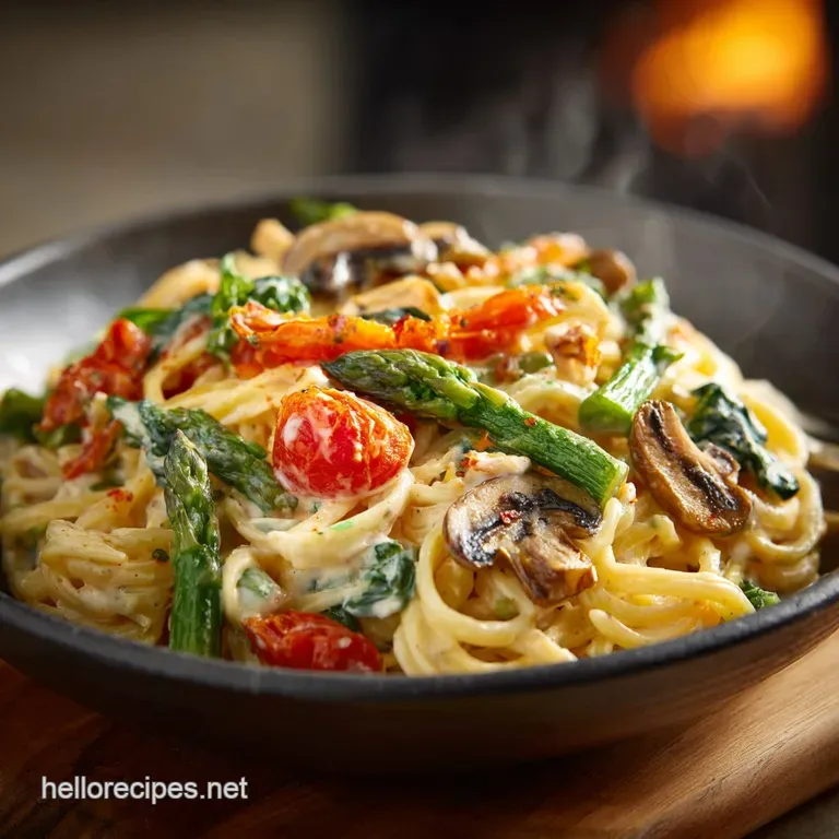 A Proper Spring Fling Roasted Veggie Vegan Primavera Pasta presentation