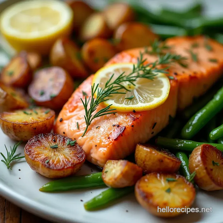 OnePan Wonder LemonDill Sheet Pan Salmon with Crispy Potatoes Tender Green Beans