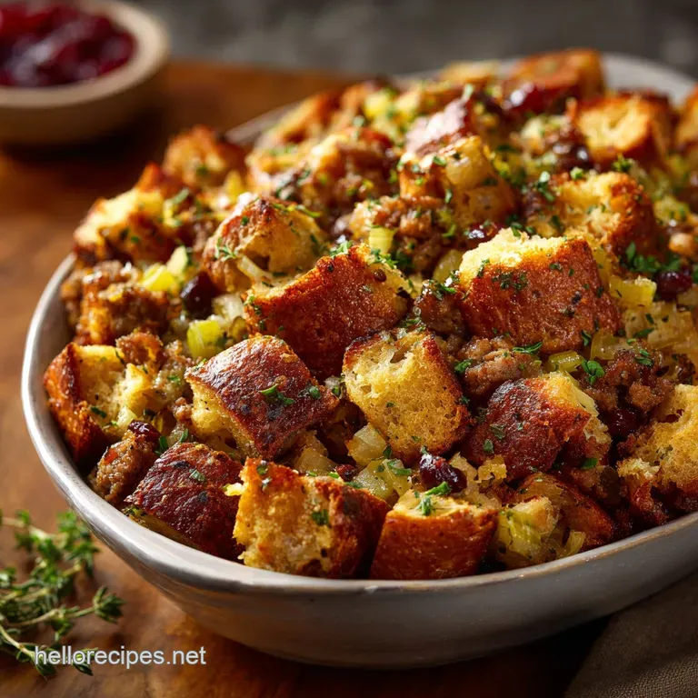 Thanksgiving Stuffing: Ultimate Crispy Sage and Sausage Casserole presentation