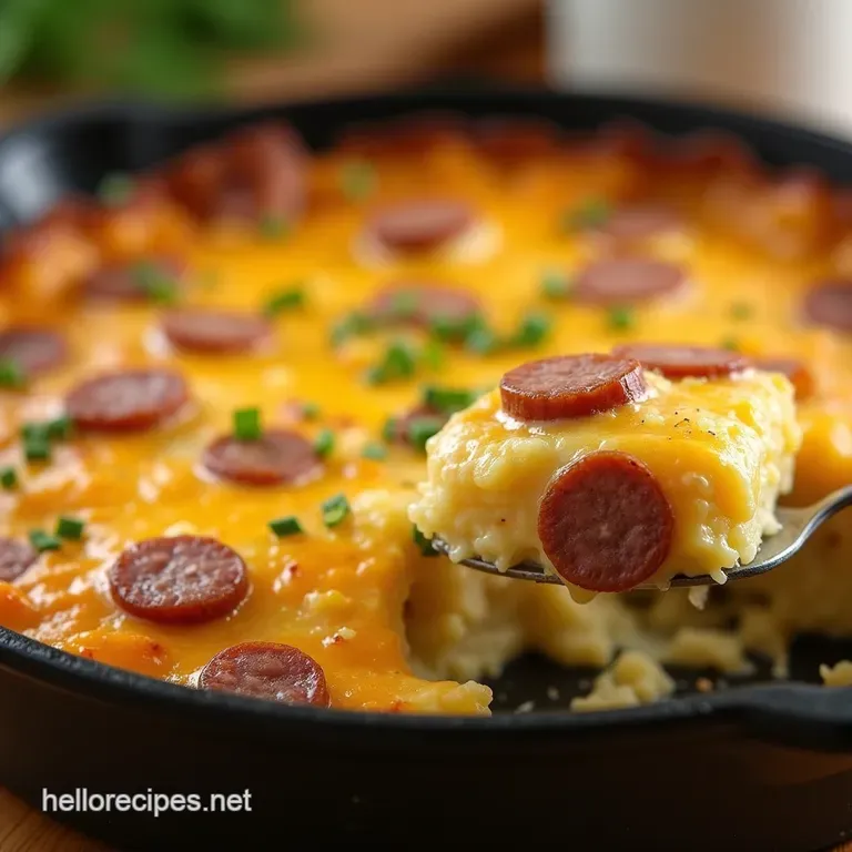 The Snooze Button Special Ultimate Overnight Sausage Cheddar and Chive Breakfast Casserole presentation