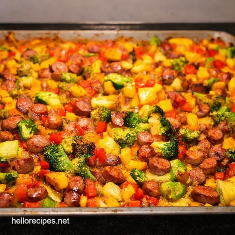 Sausage Rainbow Veggie Sheet Pan Symphony presentation