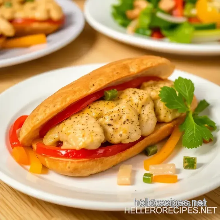 Spicy Saut&eacute;ed Chicken Sandwich with Peppers presentation