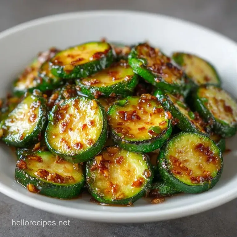 Vibrant green zucchini half-moons neatly arranged on a white ceramic plate, garnished with fresh chopped parsley.