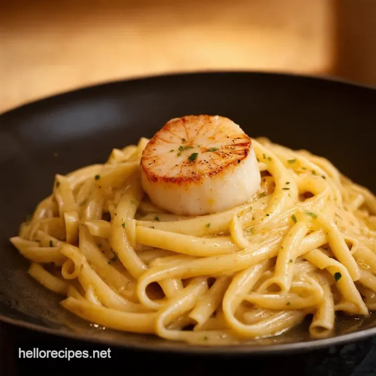 Seared Scallops with Lemongarlic Angel Hair Pasta presentation