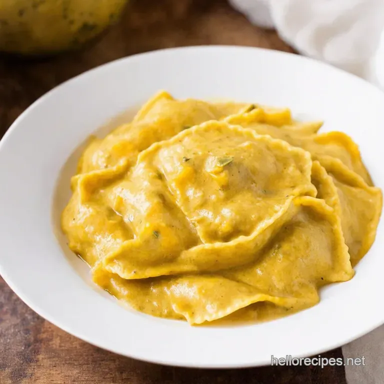 Silky Sage Butter Sauce for Butternut Squash Ravioli presentation