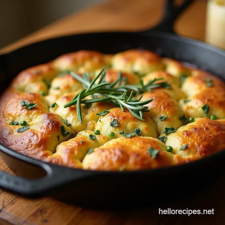 The Cast Iron CrowdPleaser Rustic Garlic and Rosemary Skillet Bread presentation