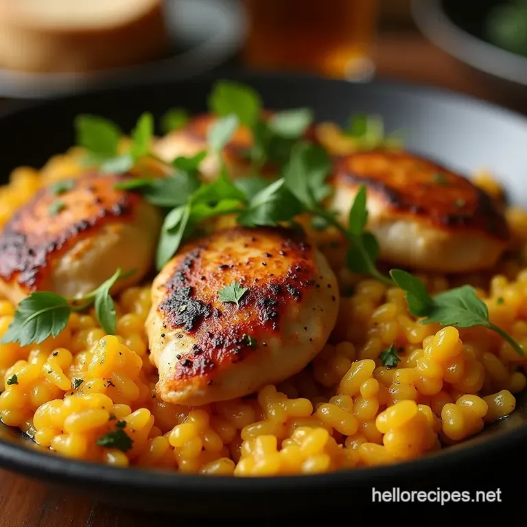 The Golden Hour Paella Smoky Chicken and Saffron Rice presentation