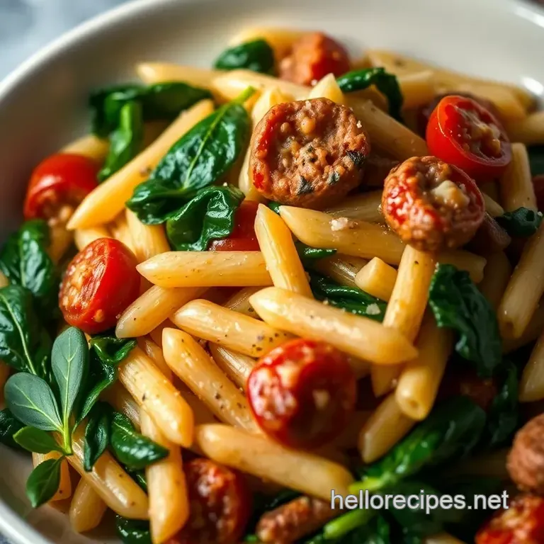 Smoky Sausage and Spinach Pasta Delight presentation