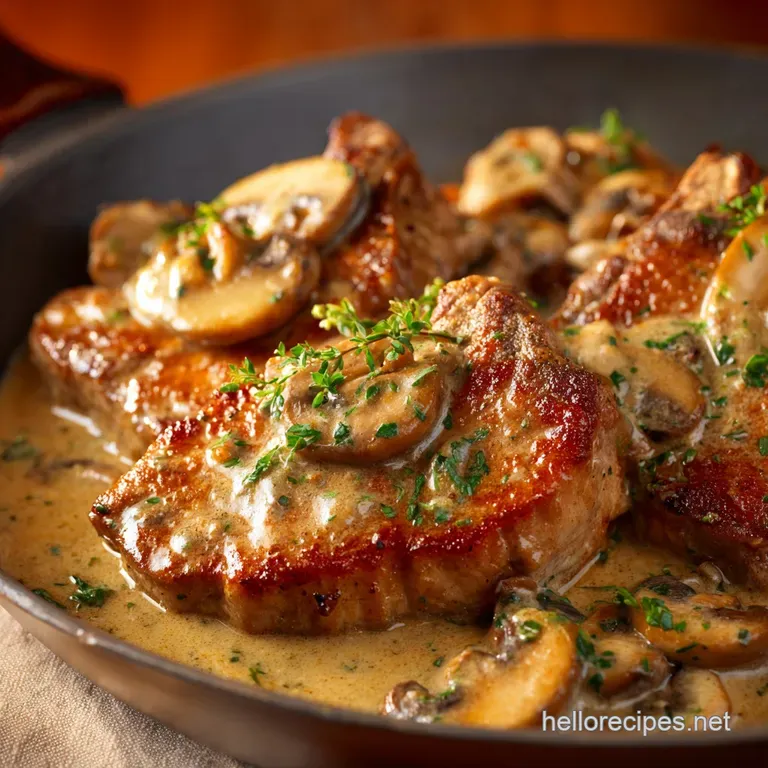 Smothered Pork Chops in Creamy Mushroom Sauce Proper Pubstyle Dinner presentation