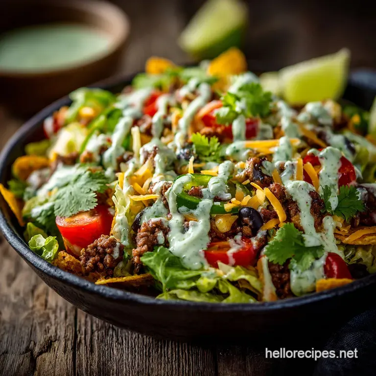 Taco Salad: the Ultimate Speedy Beef Recipe with Zesty Cilantro-Lime Dressing presentation