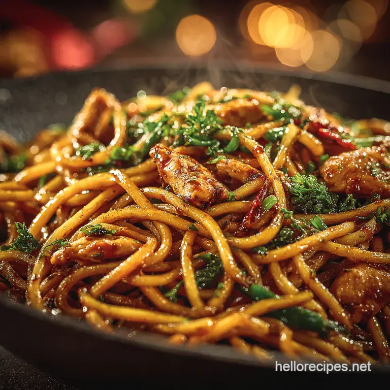 Speedy Chicken Chow Mein with Umamipacked Sauce presentation