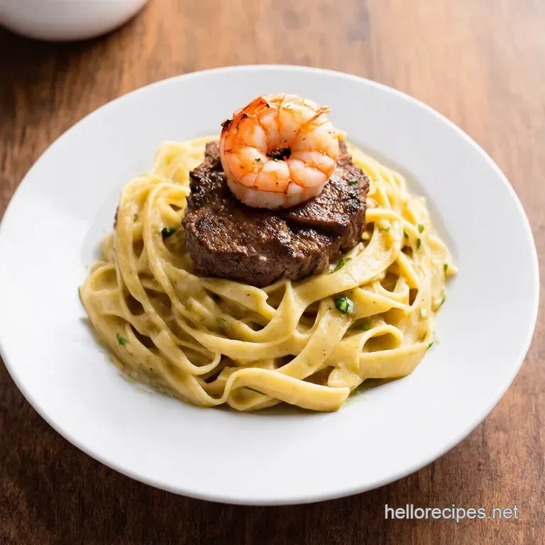 Spicy Blackened Steak Shrimp Alfredo