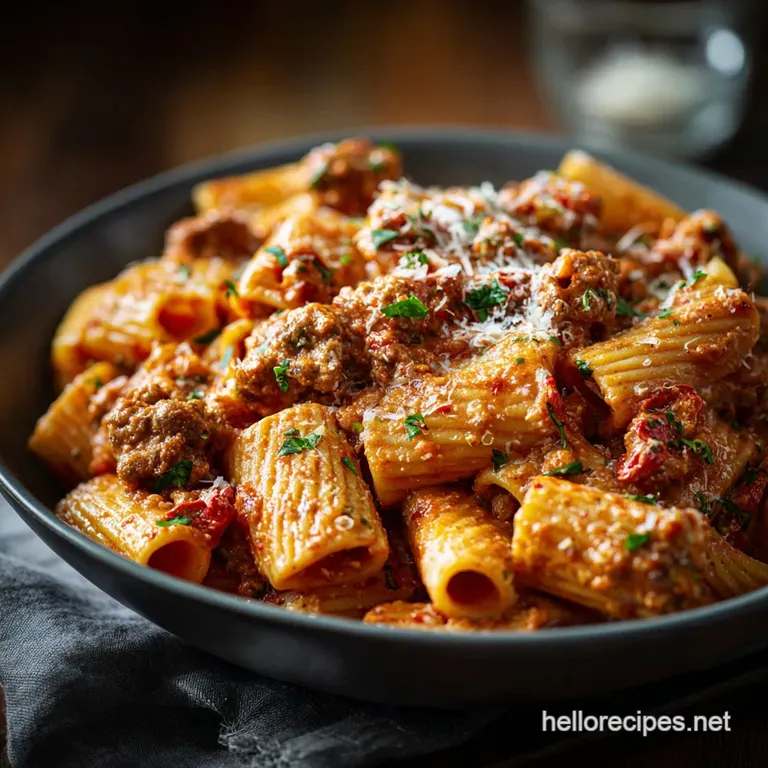 Spicy Italian Sausage Pasta: Luxurious Creamy Ragu with Rigatoni presentation