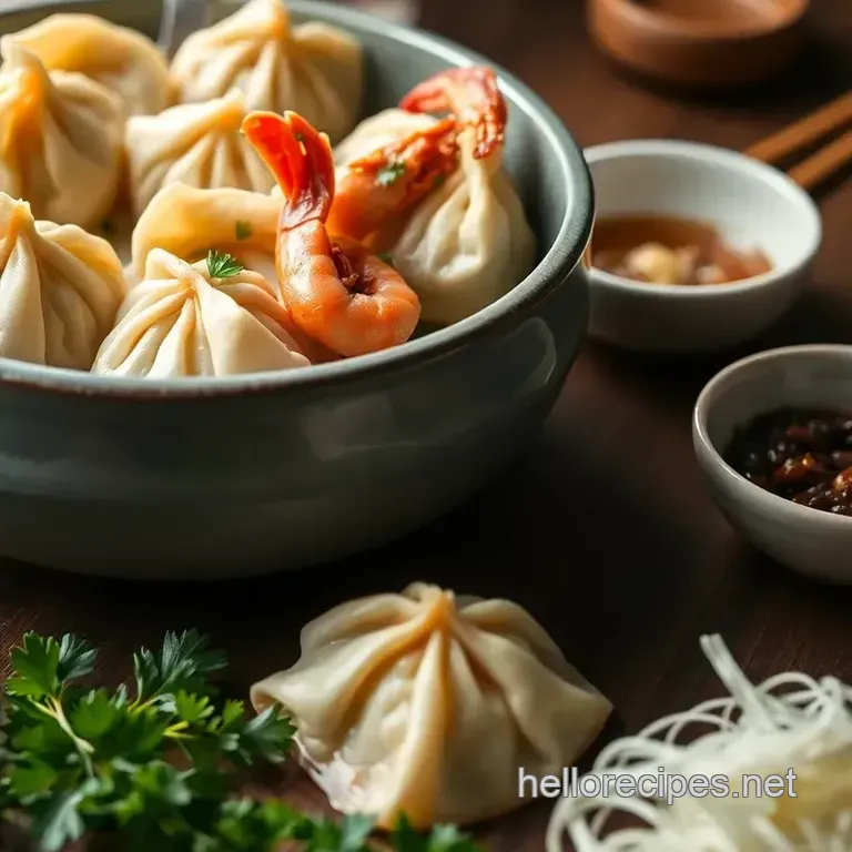 Steam Chicken Dumplings with Prawns presentation