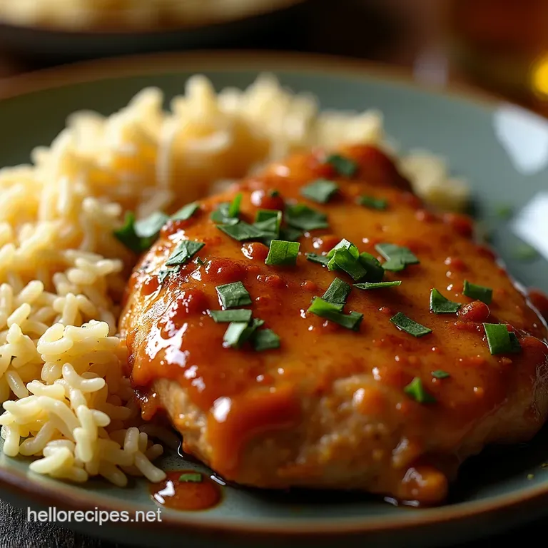 Sticky Tangy Honey Mustard Glazed Chicken with Perfect Fluffy Rice presentation
