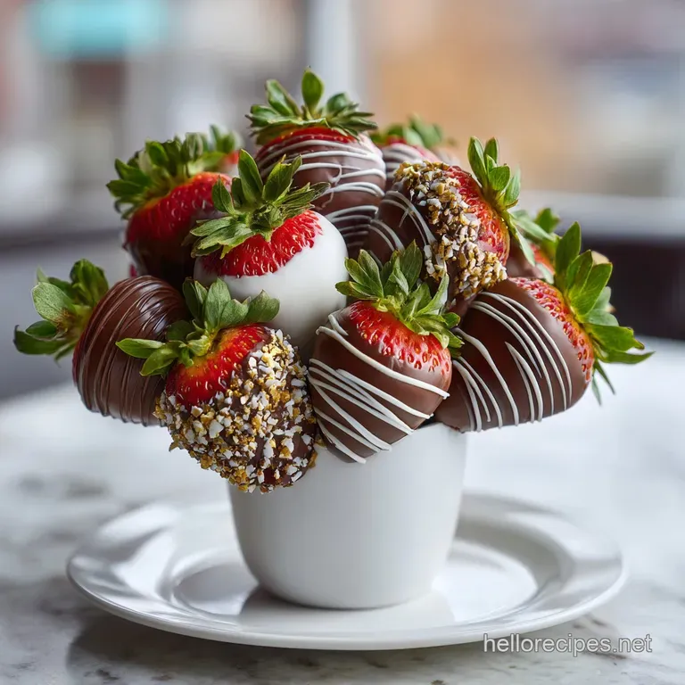 A delicate strawberry bouquet, lush with ripe berries, showcased on a white plate with soft, diffused natural light.