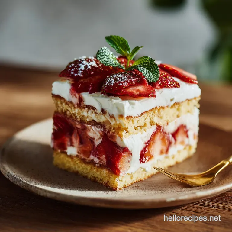 Strawberry Layer Cake with Light Mascarpone Whipped Cream Frosting presentation