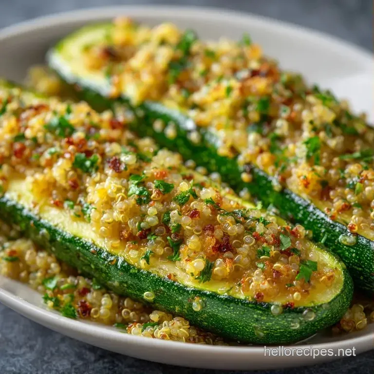 Roasted green squash halves filled with seasoned grains and bubbly cheese, plated elegantly on a modern slate board.