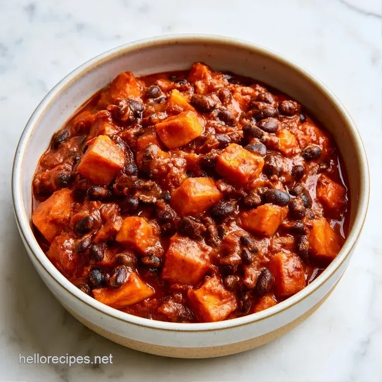 A rustic ceramic bowl of thick red stew topped with a dollop of white cream and bright green cilantro sprigs.