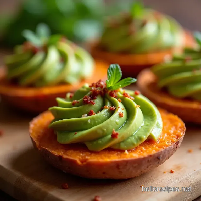 Sweet Potato Rounds with Spicy Avocado Crema presentation