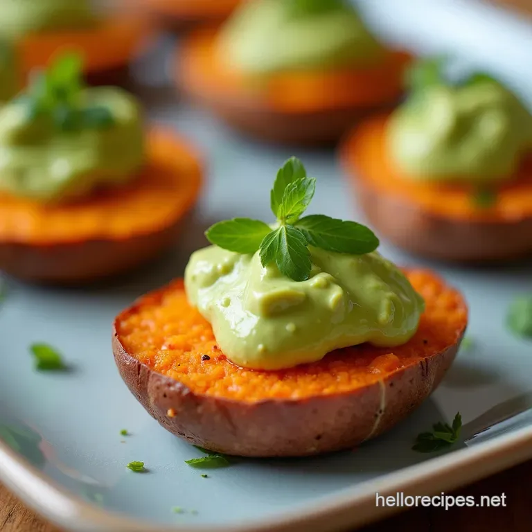 Spicy Avocado Crema Vegan Sweet Potato Appetizers