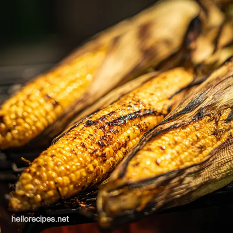Sweet Smoky Grilled Corn in the Husk presentation