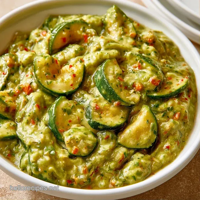 Glossy, diced green and red vegetables served in a white ceramic bowl on a rustic linen napkin with a silver spoon.