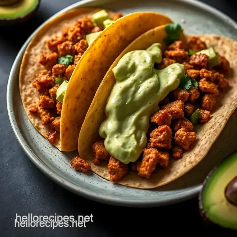 Tempeh Tacos with Spicy Avocado Cream presentation