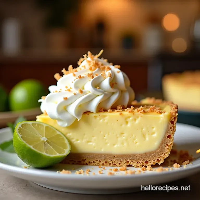 The Chefs Secret Key Lime Pie with Toasted Coconut Cr&egrave;me Fra&icirc;che presentation
