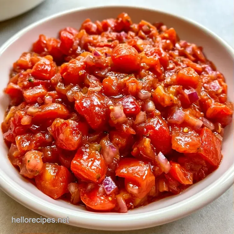 A small ceramic bowl of glossy red relish topped with chopped parsley, served beside crusty toasted sourdough.