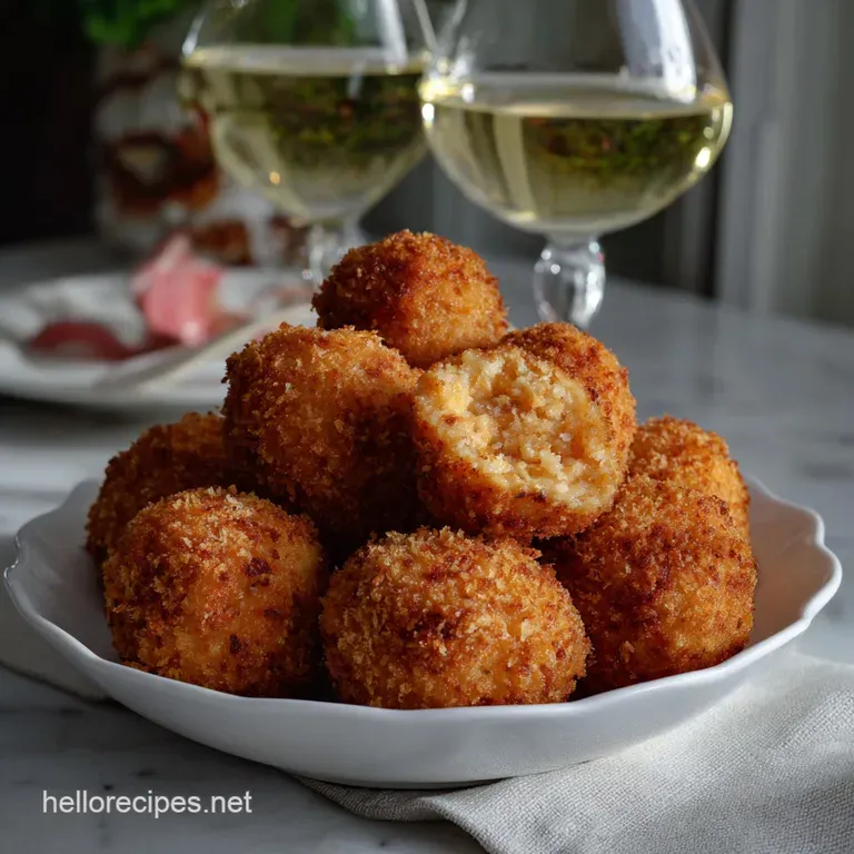 Elegant plate of truffle bites, a medley of textures: crispy, creamy, and garnished with a sprig of rosemary and sea salt ...